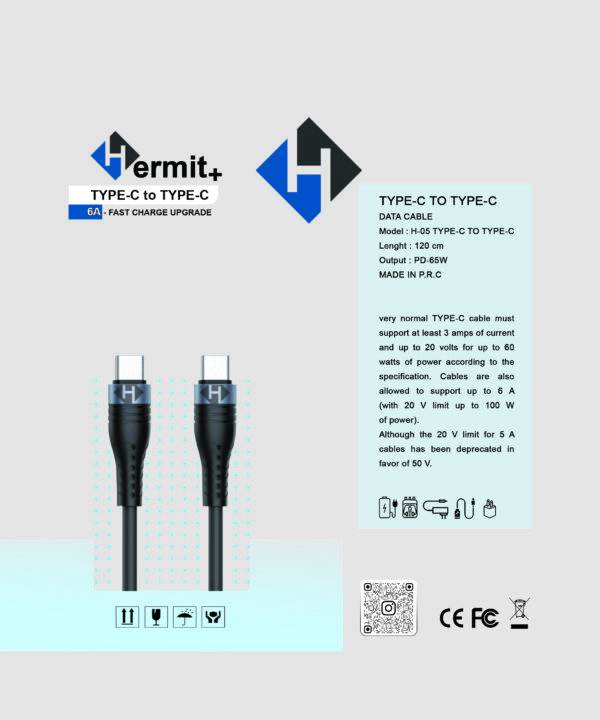 کابل ایفون و سامسونگ TYPE.C to TYPE.C کنفی برند +Hermit - Image 2